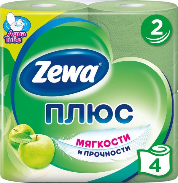 Туалетная бумага ЗЕВА (Zewa) 2-слойная зеленое яблоко (4 штуки .